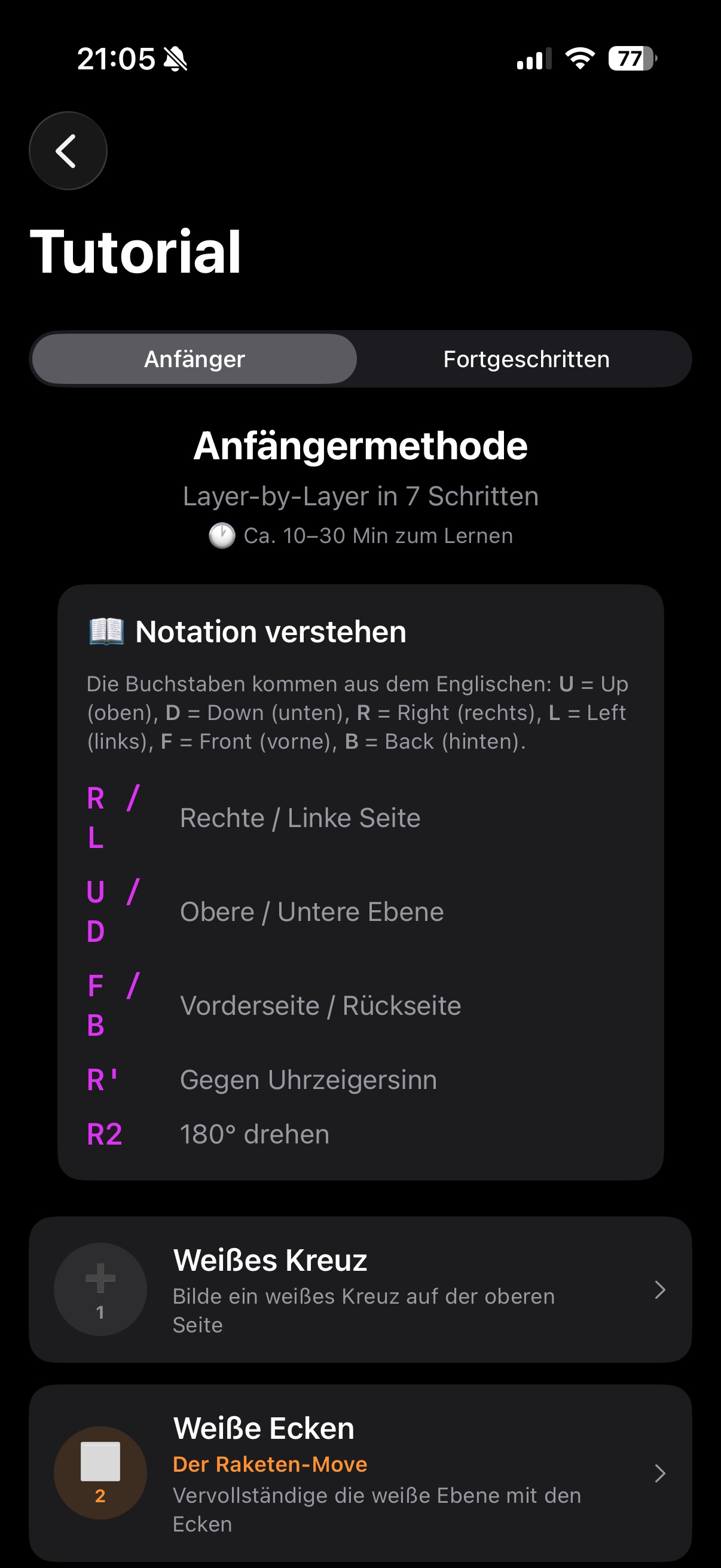 Tutorial mit Anfängermethode und Notation