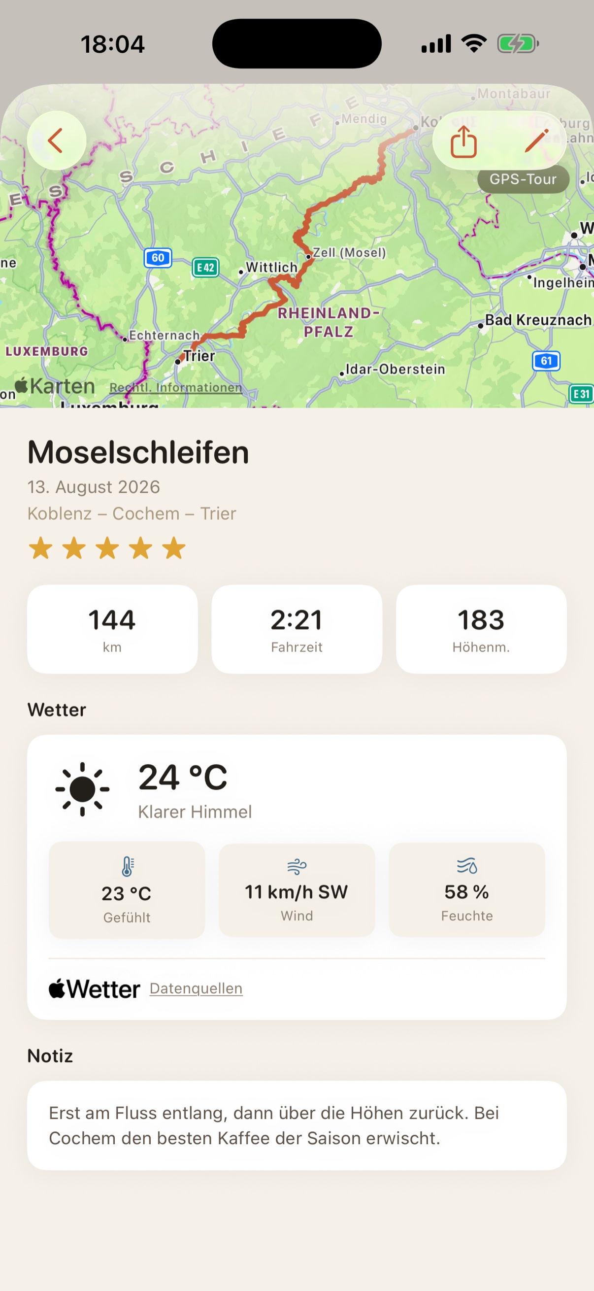 Vialog Fahrt-Detail „Moselschleifen